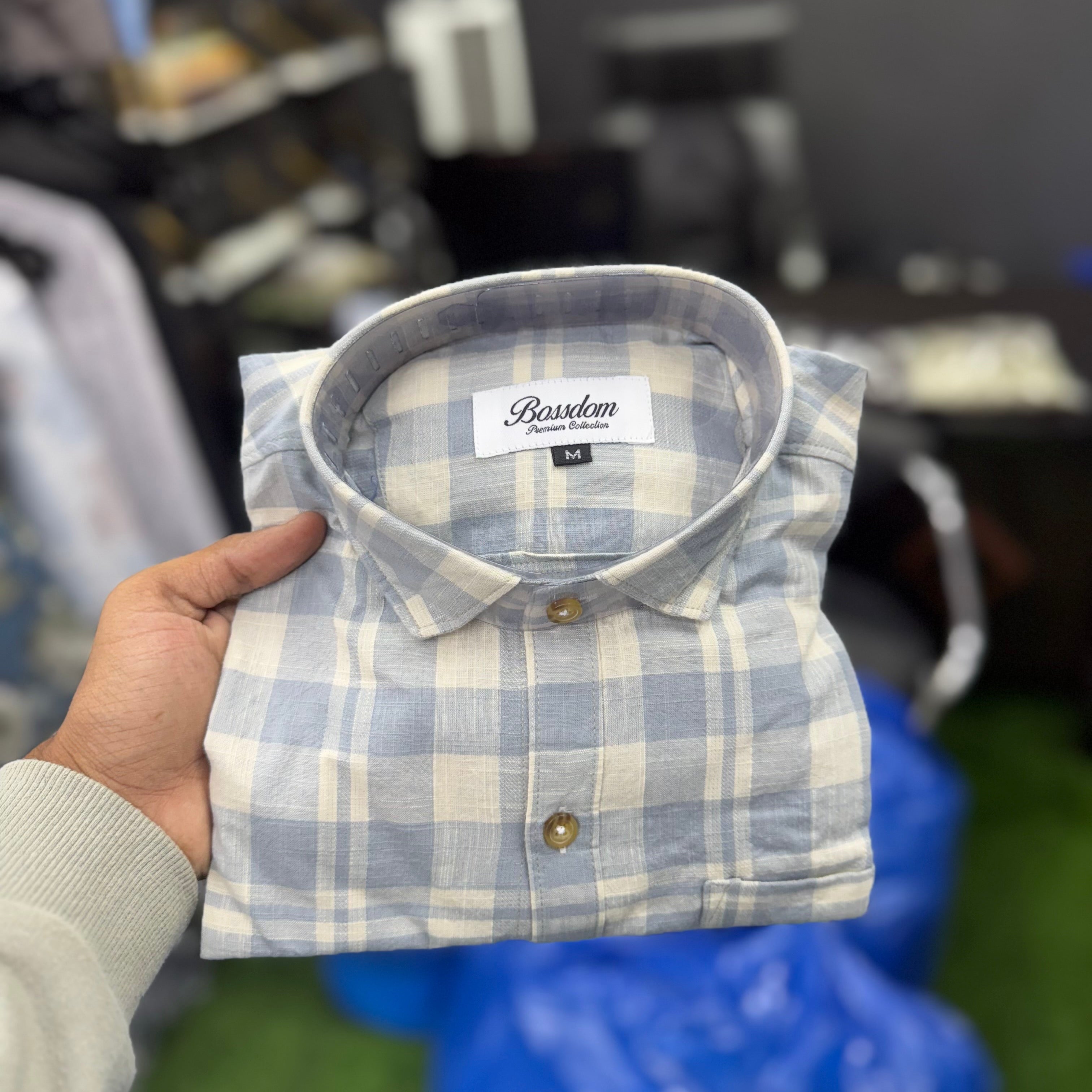 Beige & Blue Checks Shirt